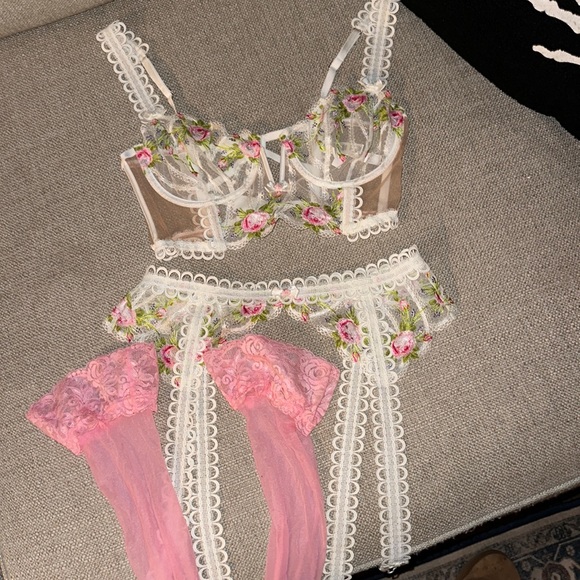 For Love & Lemons - Trellis Rose Bustier & Garter Belt
